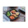 Food Trays, Containers, and Lids | Pactiv Corp. DC858310B000 21 oz 3-Compartment EarthChoice Vented Dual Color Microwavable Hinged Lid Container - Black/Clear (150/Carton) image number 2