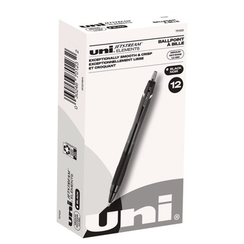 uni-ball 70123 Jetstream Elements 1 mm Retractable Hybrid Gel Pen - Black Ink/Black Barrel/Medium (1-Dozen)
