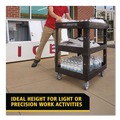 Cleaning Carts | Rubbermaid Commercial 2196862 BRUTE 25.24 in. x 44 in. x 47 in. 3 Shelves 600 lb Capacity Resin 3-Shelf Heavy-Duty Ergo Lipped Utility Cart - Black image number 10