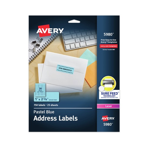 Labels | Avery 05980 1 in. x 2.63 in. High-Visibility Permanent Laser ID Labels - Pastel Blue (750/Pack) image number 0