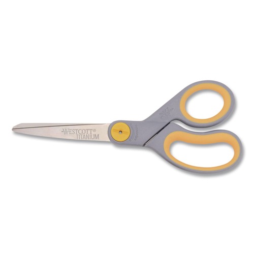 Arts & Crafts Supplies | Westcott 13529 8 in. Long 3.5 in. Cut Length Titanium Bonded Scissors - Straight Gray/Yellow Handle image number 0