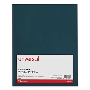Universal UNV56418 11 in. x 8-1/2 in. Cardboard Paper, Laminated Two-Pocket Folder - Navy (25/Pack)
