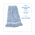 Just Launched | Boardwalk BWK543CT Narrow Floor Finish Rayon/Polyester Mop Head - Large, White/Blue (12/Carton) image number 6