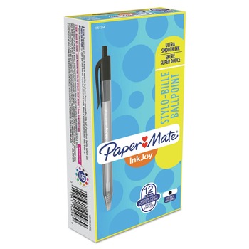 Paper Mate 1951254 InkJoy 100 RT Medium 1 millimeter Retractable Ballpoint Pen - Black Ink/Smoke/Black Barrel (1-Dozen)