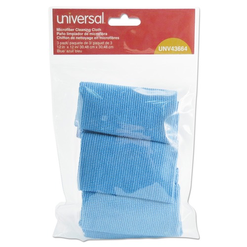 Cleaning Cloths | Universal UNV43664 12 in. x 12 in. Microfiber Cleaning Cloth - Blue (3/Pack) image number 0