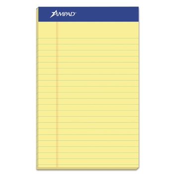 Ampad 20-204 5 in. x 8 in. Narrow Ruled Perforated Writing Pads - Canary Yellow (1-Dozen)