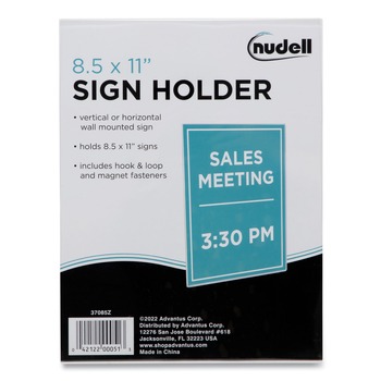 NuDell 37085Z Horizontal/Vertical Orientation Magnetic/Hook-Loop Plastic All-Purpose Mountable Sign Holder - Clear