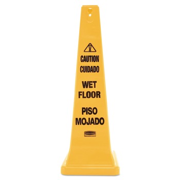 JUST LAUNCHED | Rubbermaid Commercial FG627677YEL 12.25 in. x 12.25 in. x 36 in. Multilingual Wet Floor Safety Cone