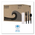 Cutlery | Boardwalk BWKFKTNHWPSBLA Heavyweight Fork/Knife/Napkin/Teaspoon 4-Piece Plastic Cutlery Kit - Black (250/Carton) image number 1