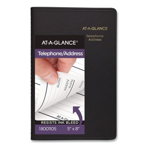 Notebooks & Pads | AT-A-GLANCE 80-011-05 (100 Sheets) 4.78 in. x 8 in. Telephone/Address Book - Black Simulated Leather image number 0