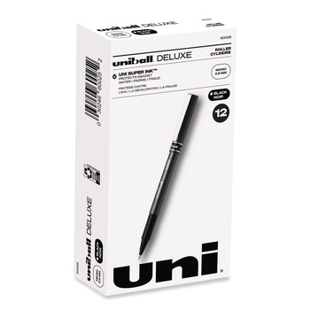 uni-ball 60025 Extra-Fine 0.5 mm Stick Deluxe Roller Ball Pen - Black Ink Metallic Gray/Black Barrel (1-Dozen)
