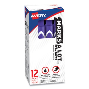PERMANENT MARKERS | Avery 08884 Broad Chisel Tip Large Desk-Style MARKS A LOT Permanent Marker - Purple (1-Dozen)