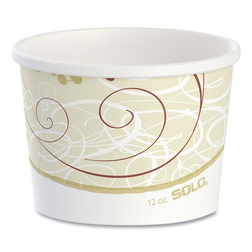 Food Trays, Containers, and Lids | SOLO HS4125-J8000 3.6 in. Diameter x 3.3 in. h 12 oz Double Poly Paper Symphony Design Food Containers (500/Carton) image number 0
