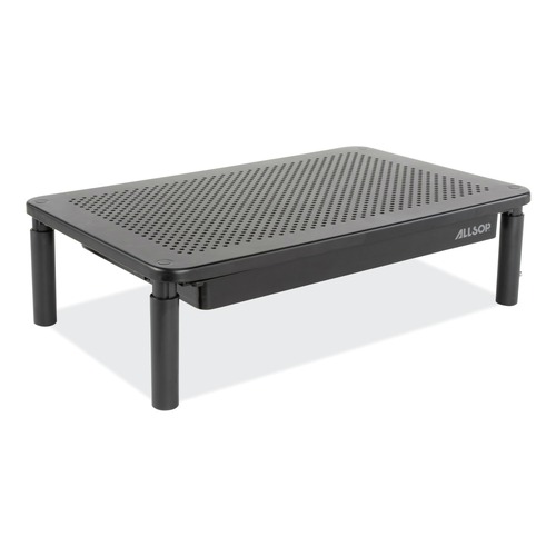 Office Electronics & Batteries | Allsop 32545 14.5 in. x 9.25 in. x 4.13 in. to 5.75 in. Supports 30 lbs. Metal Art Tri Level Stand for 27 in. Monitors - Black image number 0