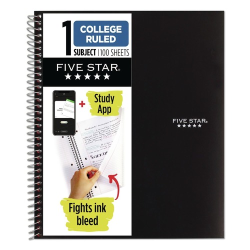 Notebooks & Pads | Five Star 72057 11 x 8.5 Sheets (100) Wirebound 1-Subject Medium/College Rule Notebook - Black Cover image number 0
