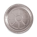 Food Service | Boardwalk BWKROUND9 48 oz. 9 in. Diameter x 1.66 in. Round Aluminum To-Go Containers - Silver (500/Carton) image number 1
