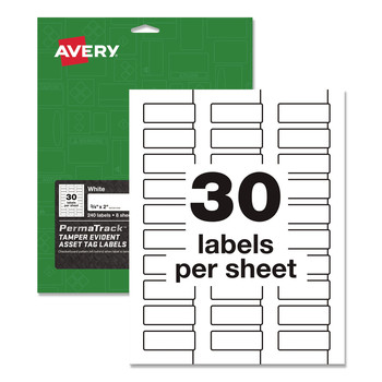 Avery 60530 0.75 in. x 2 in. PermaTrack Tamper-Evident Asset Tag Labels - White (30/Sheet, 8 Sheets/Pack)