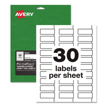 Avery 60530 PermaTrack 0.75 in. x 2 in. Laser Printers Tamper-Evident Asset Tag Labels - White (240/Pack)