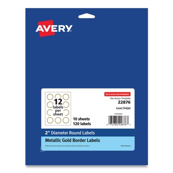 Avery 22876 2 in. Diameter Round Labels - White with Gold Border (120/Pack)