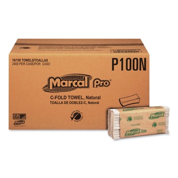 PAPER TOWELS AND NAPKINS | Marcal PRO P100N 12.88 in. x 10.13 in. 1-Ply Folded Paper Towels - Natural (150/Pack, 16 Packs/Carton)