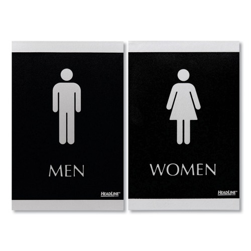Floor Signs & Safety Signs | Headline Sign 4248 6 in. x 9 in. Century Series Men/Women Office Sign - Black/Silver (2/Pack) image number 0