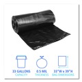 Trash Bags | Boardwalk H6639MKKR01 33 Gallon 0.5 mil 33 in. x 39 in. Perforated Roll Low-Density Waste Can Liners - Black (25 Bags/Roll, 8 Rolls/Carton) image number 4