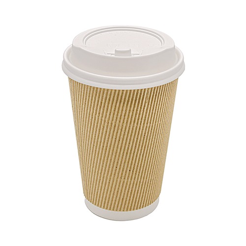 Cups and Lids | Karat C-KRC516 16 oz Ripple Hot Cups - Kraft/White (500/Carton) image number 0