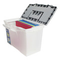 File Folders | Storex 61511U01C 14.5 in. x 10.5 in. x 12 in. Portable Letter/Legal File Box with Organizer Lid - Clear/Silver image number 1