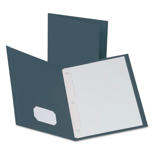 File Folders | Oxford 57738 11 in. x 8.5 in. 0.5 in. Capacity Twin-Pocket Folders with 3 Fasteners - Dark Blue (25/Box) image number 0