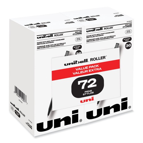 Pens | uni-ball 2013565 0.5 mm Stick Roller Ball Pen - Black Ink/Black Barrel/Extra-Fine (72/Pack) image number 0