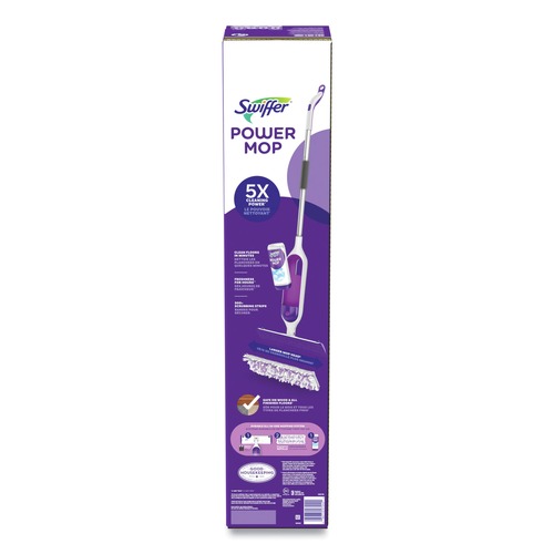 Office & Office Supplies | Swiffer 80714901 15.4 in. x 5.3 in. White/Purple Cloth Head PowerMop Starter Kit and 26 in. Silver Aluminum Handle image number 0