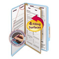 File Folders | Smead 18730 1 Divider Four SafeSHIELD Fasteners Legal Size Four-Section Pressboard Top Tab Classification Folders - Blue (10/Box) image number 3