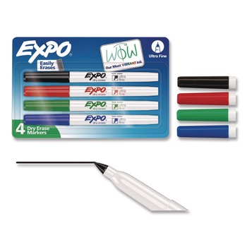 EXPO 1871133A Extra-Fine Bullet Tip Low-Odor Dry-Erase Marker - Assorted Colors (4/Pack)