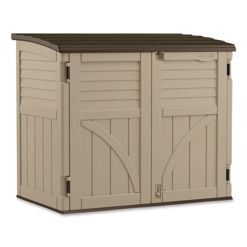 Office Filing Cabinets & Shelves | Suncast BMS3400X 4 ft. 5 in. x 2 ft. 8.5 in. x 3 ft. 9.5 in. Horizontal Storage Shed - Sand/Slate image number 0