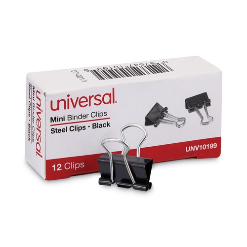Binding Spines & Combs | Universal UNV10199 Binder Clips - Mini, Black/Silver (1 Dozen) image number 0