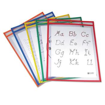 C-Line 40630 9 x 12 Reusable Dry Erase Pockets - Assorted Primary Colors (5/Pack)