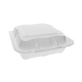 Food Trays, Containers, and Lids | Pactiv Corp. YTD188010000 8.42 in. x 8.15 x 3 in. Foam Hinged Lid Containers Dual Tab Lock - White (150/Carton) image number 0