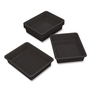 BOXES AND BINS | Storex 62516U05C Storage Tray, Flat, 0.8 gal, 10.65-in x 10.65-in x 2.96-in, Black, 5/Pack