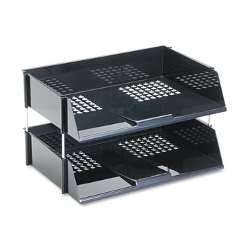 Deflecto 582704 16.38 in. x 11.13 in. x 3.5 in. 2-Sections Letter to Legal Size Files Industrial Tray Side-Load Stacking Tray Set - Black (2/Set)
