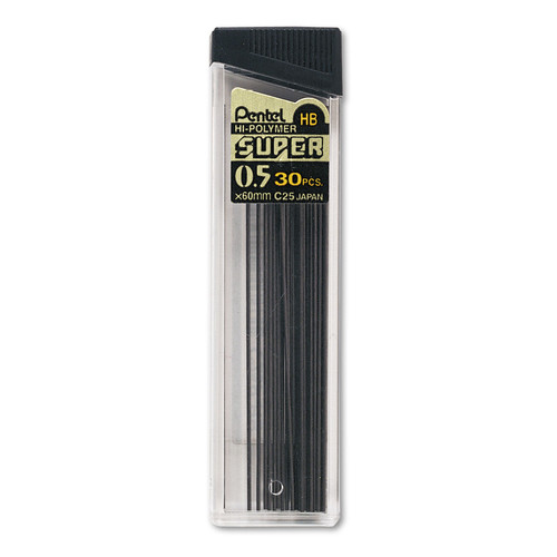 Pencils | Pentel C25-HB 0.5 mm Super Hi-Polymer HB Lead Refills - Black (30/Pack) image number 0