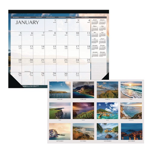 Back to School Sale | House of Doolittle 1386 18.5 in. x 13 in. 12-Month (Jan-Dec 2026) Recycled Earthscapes Desk Pad Calendar - Black Binding/Corners image number 0
