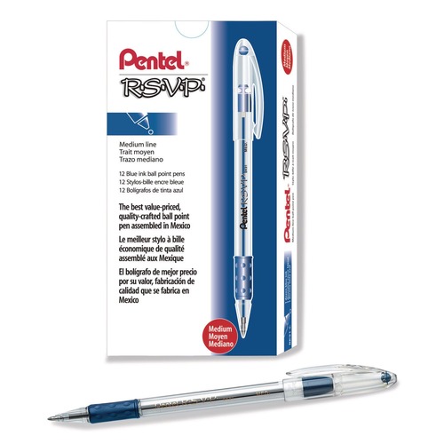Pens | Pentel BK91-C 1 mm R.S.V.P. Ballpoint Pen - Medium/Blue Ink/Clear/Blue Barrel (1-Dozen) image number 0