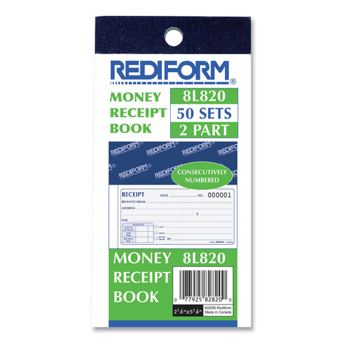 Notebooks & Pads | Rediform 8L820 50-Forms 2.75 in. x 5 in. 2-Part Carbonless Small Money Receipt Book image number 0