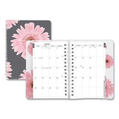 Notebooks & Pads | Brownline CB634G.05 12-Month (Jan to Dec): 2026 8 in. x 5 in. Pink Daisy Artwork Pink Ribbon Essential Daily Appointment Book - Navy/Gray/Pink Cover image number 0