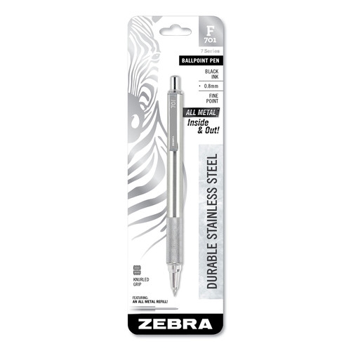 Pens | Zebra 29411 F-701 Fine 0.7 millimeter Retractable Ballpoint Pen - Black Ink/Stainless Steel/Black Barrel image number 0