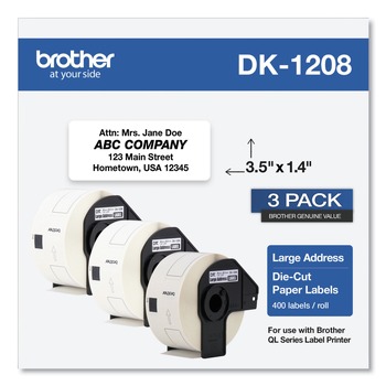 Brother DK12083PK 1.4 in. x 3.5 in. Die-Cut Address Labels - White (3-Rolls/Pack)