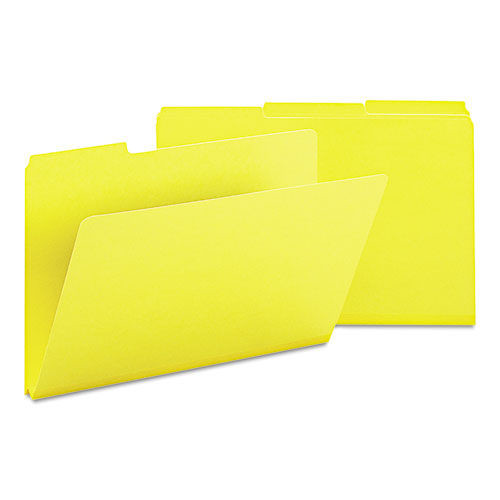 File Folders | Smead 22562 1/3-Cut Tabs Assorted Legal Size 1 in. Expansion Recycled Heavy Pressboard Folders - Yellow (25/Box) image number 0