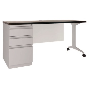 Hirsh Industries 24227 Modern Teacher Series 60 in. x 24 in. x 28.5 in. Pedestal Desk - Artic Silver/Weathered Charcoal