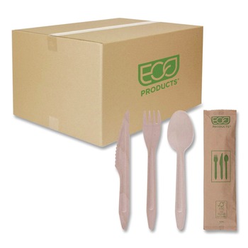 CUTLERY | Eco-Products EP-S215 General Purpose Fork/Knife/Napkin/Spoon Wood Cutlery - Natural (500/Carton)