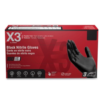 Ammex BX342100 9.5 in. Long 3 mil Powder-Free Industrial Nitrile Gloves - Small/Black (1000/Carton)